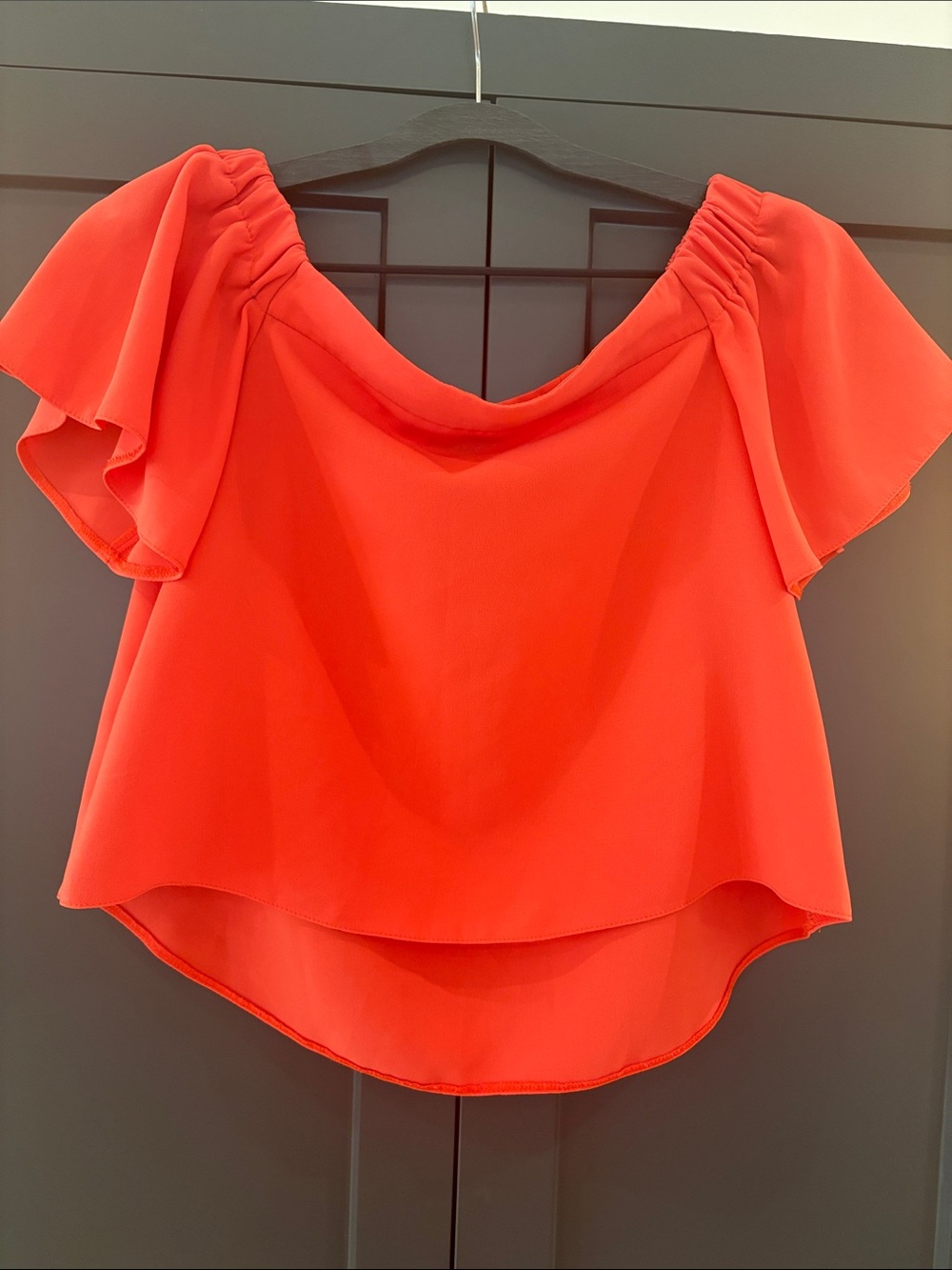Top shop Off-Shoulder Flutter Sleeve Top in Bright Orange